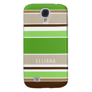 Custom Lime Green Dark Brown Beige White Stripes Galaxy S4 Case