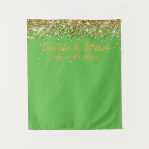 Custom Lime Green Gold Glitter Wedding Photo Booth Tapestry
