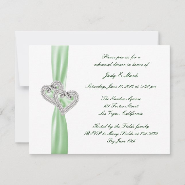 Custom Lime Hearts Rehearsal Dinner Invitation (Front)