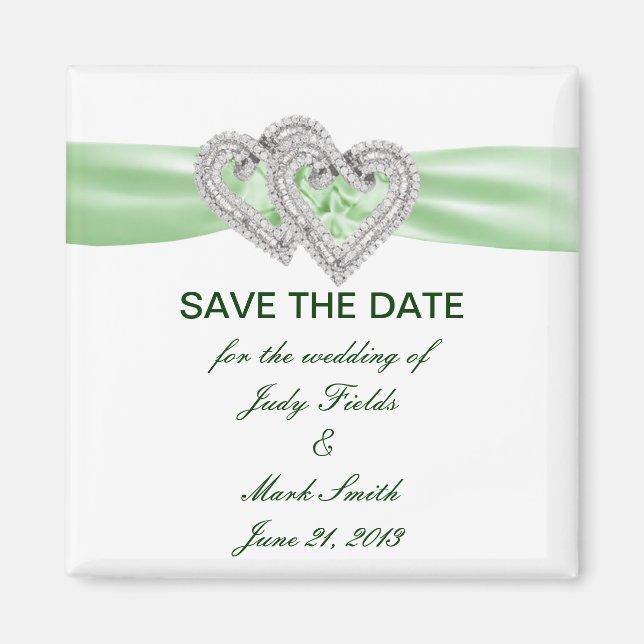 Custom Lime Hearts Save The Date Magnet (Front)