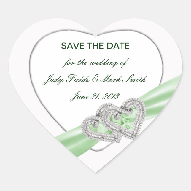 Custom Lime Hearts Save The Date Stickers (Front)