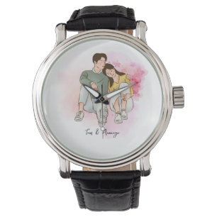 Custom Line Drawing Valentines day gift for couple Watch