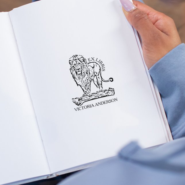 Custom Lion Ex Libris Bookplate Rubber Stamp (Creator Uploaded)