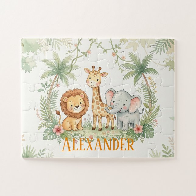 Custom Lion Giraffe and Elephant Jungle Jigsaw Puzzle (Horizontal)
