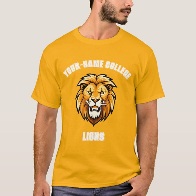 CUSTOM Lion Mascot | Yellow Gold - School College T-Shirt (Front)