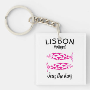 Custom Lisbon Portugal Coastal Travel Green Fish Key Ring