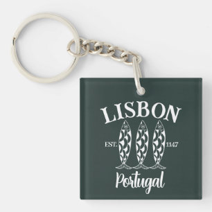 Custom Lisbon Portugal Est Text White Key Ring