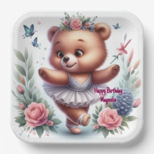 Custom Little Ballerina Bear Birthday Paper Plates