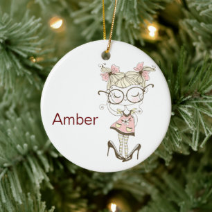 Custom Little Girls Christmas Ceramic Ornament
