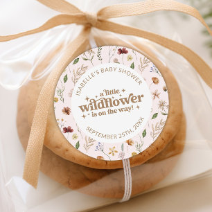 Custom Little Wildflower Girl Baby Shower Floral Classic Round Sticker