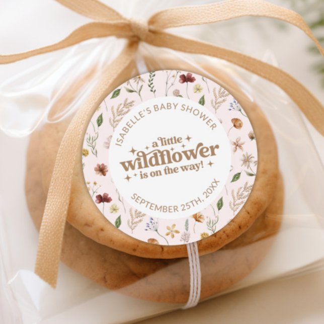 Custom Little Wildflower Girl Baby Shower Floral Classic Round Sticker (Custom Little Wildflower Girl Baby Shower Floral Classic Round Sticker)