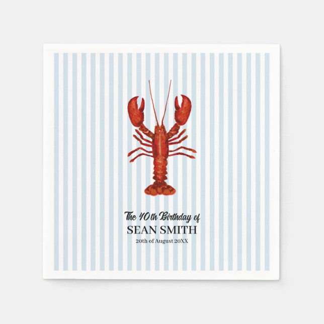 Custom Lobster Boil Nautical Blue Stripe Napkin (Front)