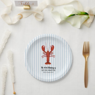 Custom Lobster Boil Nautical Blue Stripe Paper Plate
