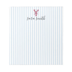 Custom  Lobster Name Blue Stripe Coastal Notepad