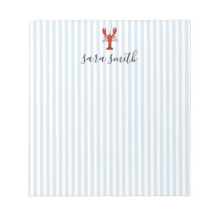 Custom  Lobster Name Blue Stripe Coastal Notepad