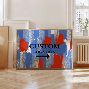 Custom Location Sign Preppy Dorm Decor Blue/Red