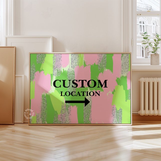 Custom Location Sign Preppy Dorm Decor Green/Pink (Custom Location Sign Preppy Dorm Decor Green/Pink)