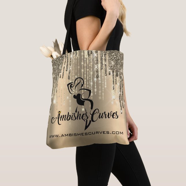 Custom Log Gold Sparkly Fashion Curves Tote Bag (Close Up)