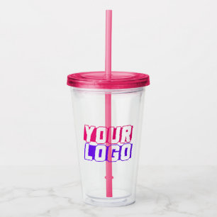 Custom Logo Acrylic Tumbler with Straw Pink