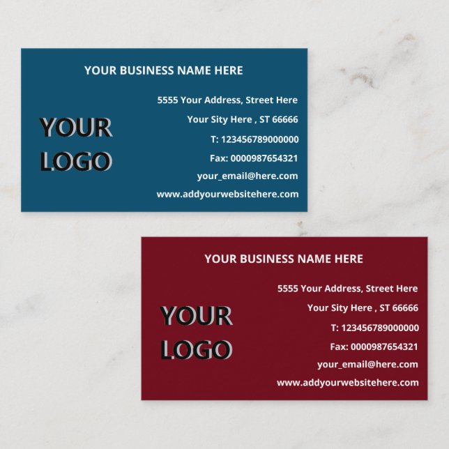 Custom Logo Address Info Business Card Template (Front/Back)