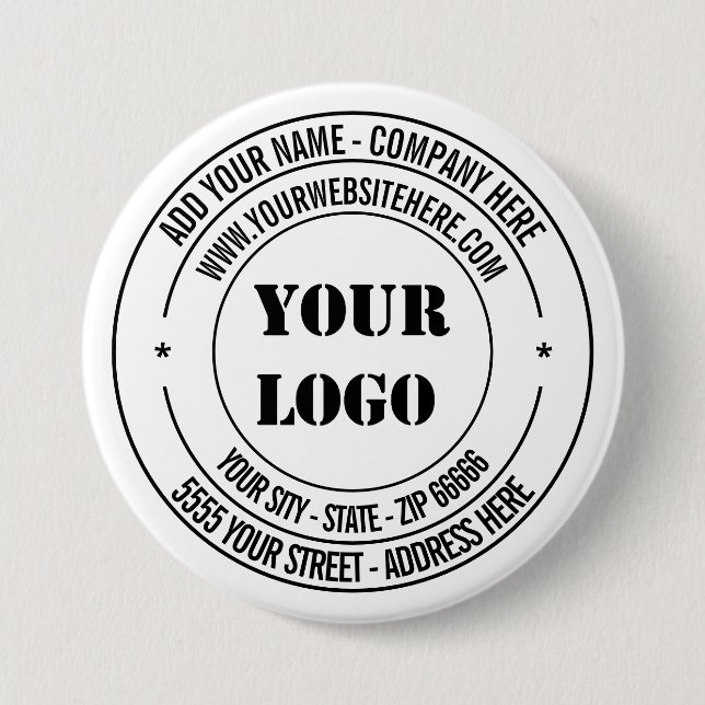 Custom Logo Address Name Website Text Stamp Design 7.5 Cm Round Badge (Front)