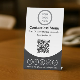 Custom Logo Allergy QR Code Contactless Menu Table Pedestal Sign