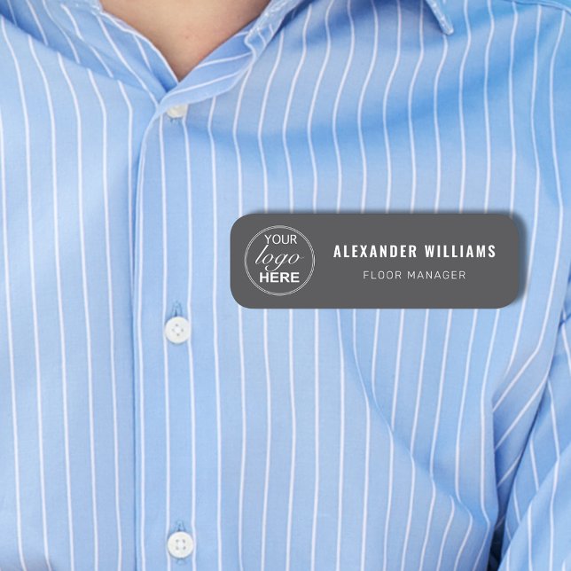Custom Logo and Employee  Name Tag (Custom business your logo here employee name and job tag gray professional modern design)