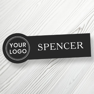 Custom logo and name business employee black tag