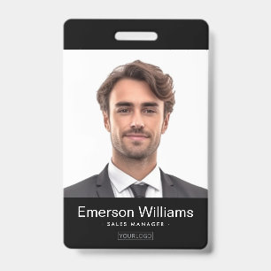 Custom logo and photo black employee name id badge