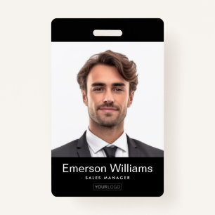 Custom logo and photo black employee name id ID badge