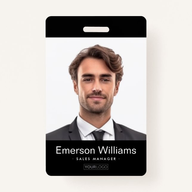 Custom logo and photo black employee name id ID badge (Front)
