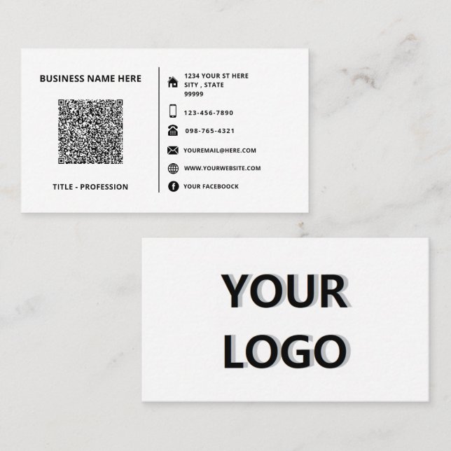 Custom Logo and QR Code Business Card Template (Front/Back)