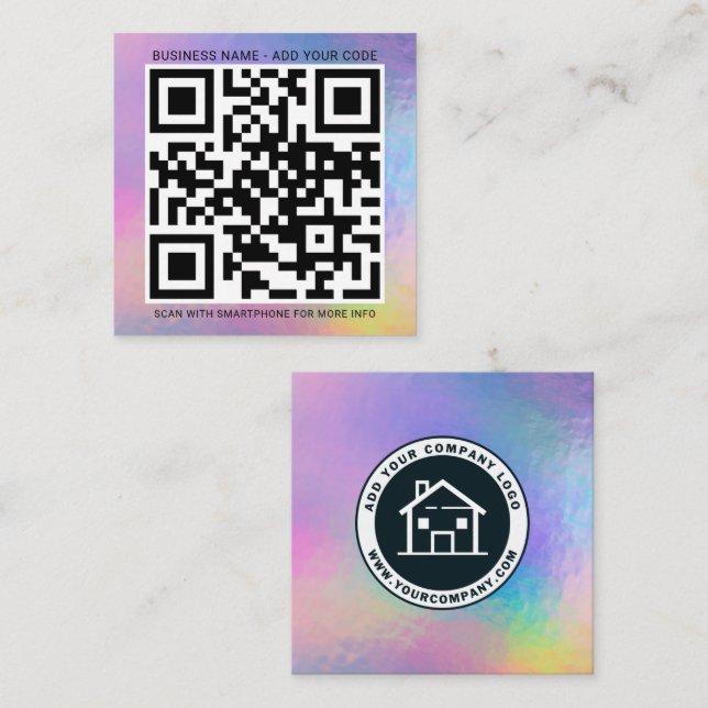 Custom Logo and QR Code DIY Holographic Square Business Card (Front/Back)