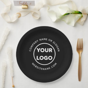 Custom Logo and Text Black Business Event Paper Plate
