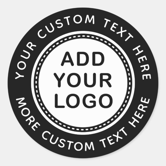 Custom logo and text business template black classic round sticker (Front)