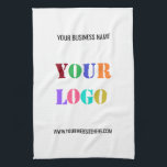 Custom Logo and Text Company Kitchen Towel<br><div class="desc">Custom Colours and Fonts - Personalised Kitchen Towels with Your Company Logo and Name Text Info Business Promotional or Modern Personal Kitchen Towel / Gift - Make Unique Your Own Design - Add Your Logo - Image - Photo or QR Code / Name - Info or Custom Text - Resize...</div>