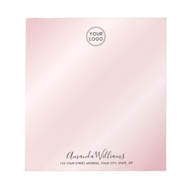 Custom logo and text name company address pink notepad (Front)