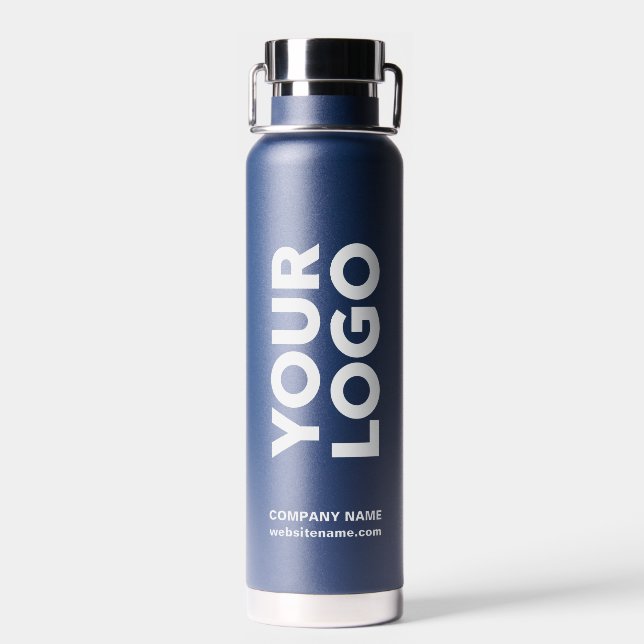 Custom Logo and Text on 2 Sides Navy Blue Water Bottle (Back)