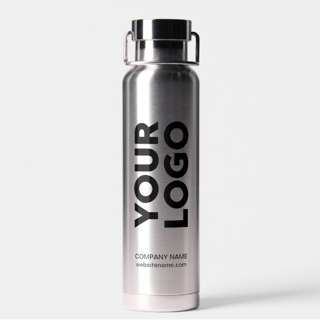 Custom Logo and Text on 2 Sides Silver Water Bottle (Back)