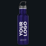 Custom Logo and Text on Blue 710 Ml Water Bottle<br><div class="desc">Advertise with your business logo, slogan, company name, website or other custom text on a branded blue stainless steel water bottle. Replace the sample logo and text with your own in the sidebar. White or light coloured logos will work best with the dark background. Your brand symbol can be any...</div>