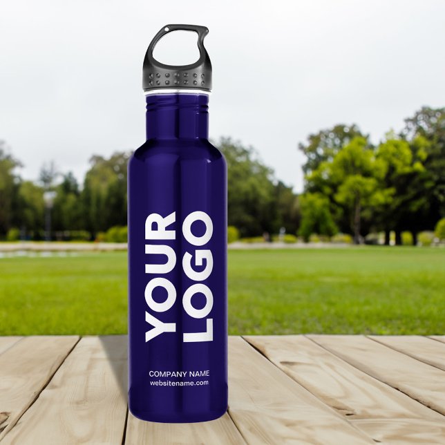 Custom Logo and Text on Blue 710 Ml Water Bottle (Custom Logo and Text on Blue Stainless Steel Water Bottle, in situ)