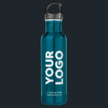 Custom Logo and Text on Teal Blue 710 Ml Water Bottle<br><div class="desc">Advertise with your business logo, slogan, company name, website or other custom text on a branded teal blue stainless steel water bottle. Replace the sample logo and text with your own in the sidebar. White or light coloured logos will work best with the dark background. Your brand symbol can be...</div>