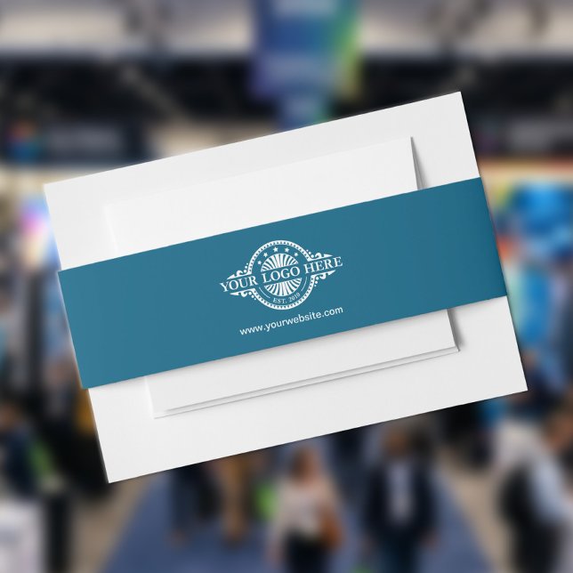 Custom Logo and Text Teal Invitation Belly Band (Creator Uploaded)