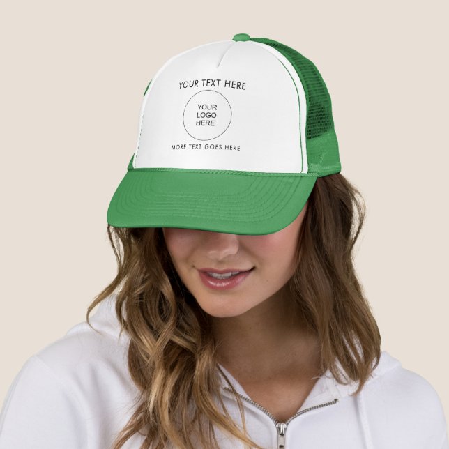 Custom Logo And Text Womens White Green Baseball Trucker Hat (In Situ)