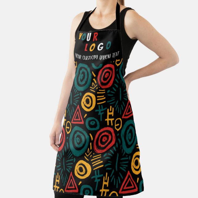 Custom Logo Apron – Bold Tribal Pattern (Insitu)