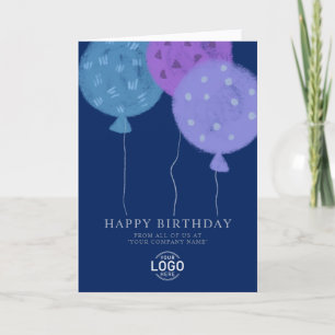 Custom Logo Balloons Business Blue Birthday Card