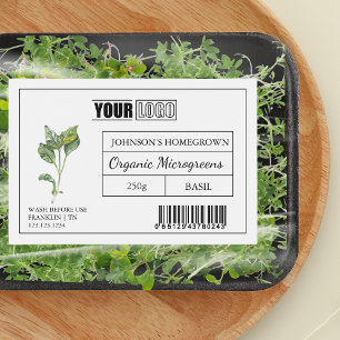 Custom Logo & Barcode Basil Microgreens Food Label