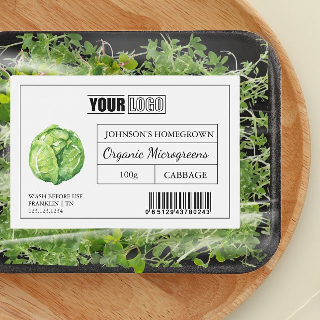 Custom Logo & Barcode Cabbage Microgreens Food Label (Creator Uploaded)