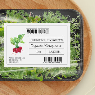Custom Logo & Barcode Radish Microgreens Food Label