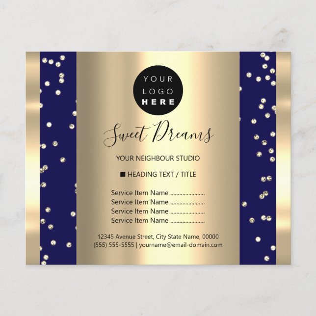 Custom Logo Beauty Makeup Price List Glitter Navy Flyer (Front)